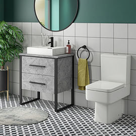Arezzo 600 Concrete-Effect Matt Black Framed Vanity Unit + Square Toilet Medium Image