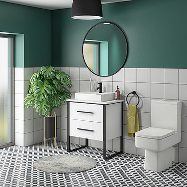 Arezzo 600 Gloss White Matt Black Framed Vanity Unit + Square Toilet  Profile Large Image
