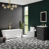 Arezzo 600 Matt Black Floor Standing 2-Drawers Vanity Unit with Brushed Brass Handles