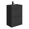 Arezzo 600 Matt Black Floor Standing 2-Drawer Vanity Unit with Matt Black Slimline Basin + Handles