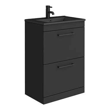 Arezzo 600 Matt Black Floor Standing 2-Drawer Vanity Unit with Matt Black Slimline Basin + Handles