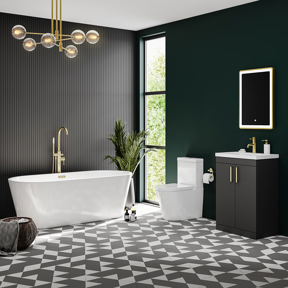 Arezzo 600 Matt Black Floor Standing Vanity Unit with Brushed Brass ...