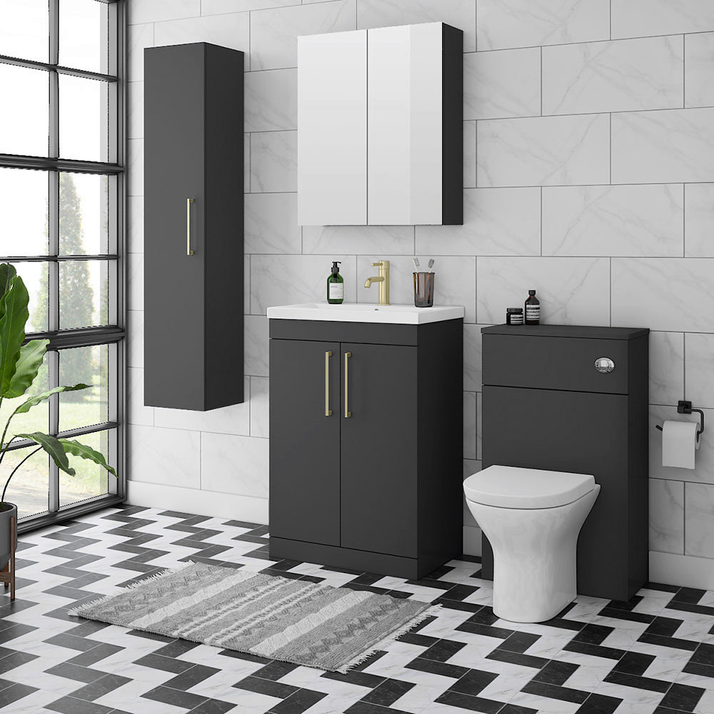 Arezzo 600 Matt Black Floor Standing Vanity Unit with Brushed