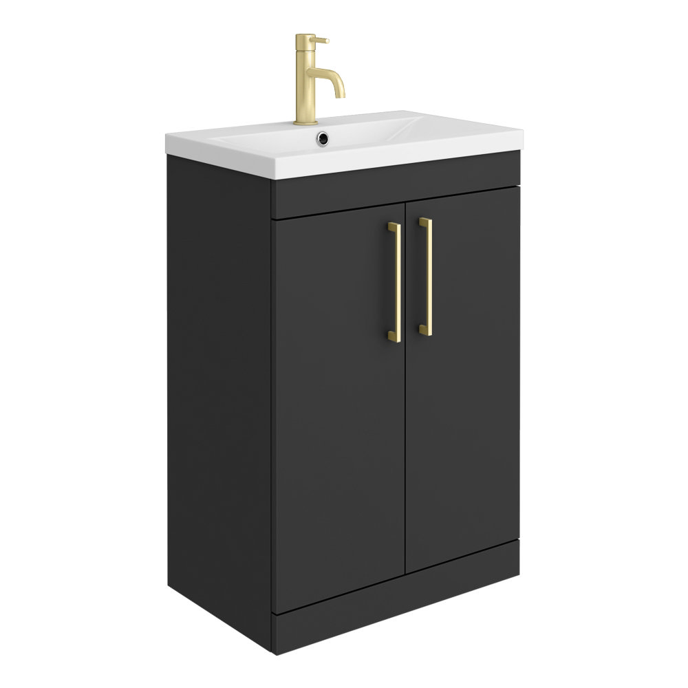 Arezzo 600 Matt Black Floor Standing Vanity Unit with Brushed