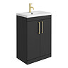 Arezzo 600 Matt Black Floor Standing Vanity Unit with Brushed Brass Handles Large Image