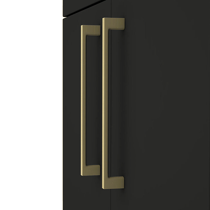 Arezzo 600 Matt Black Floor Standing Vanity Unit with Gloss White Slimline Basin + Brushed Brass Handles