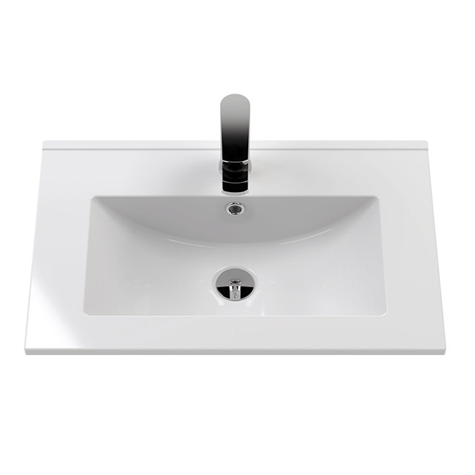 Arezzo 600 Matt Black Floor Standing Vanity Unit with Gloss White Slimline Basin + Brushed Brass Handles