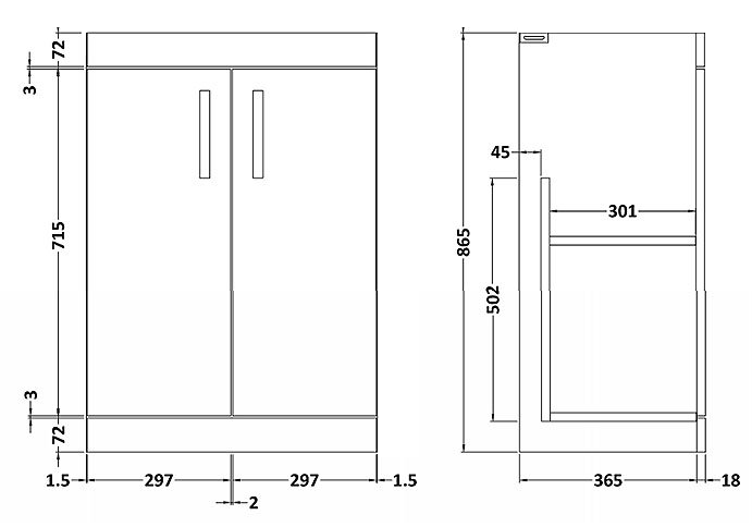 Arezzo 600 Matt Black Floor Standing Vanity Unit with Gloss White Slimline Basin + Brushed Brass Handles