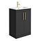 Arezzo 600 Matt Black Floor Standing Vanity Unit with Gloss White Slimline Basin + Brushed Brass Handles