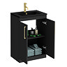 Arezzo 600 Matt Black Floor Standing Vanity Unit with Matt Black Slimline Basin + Brushed Brass Handles