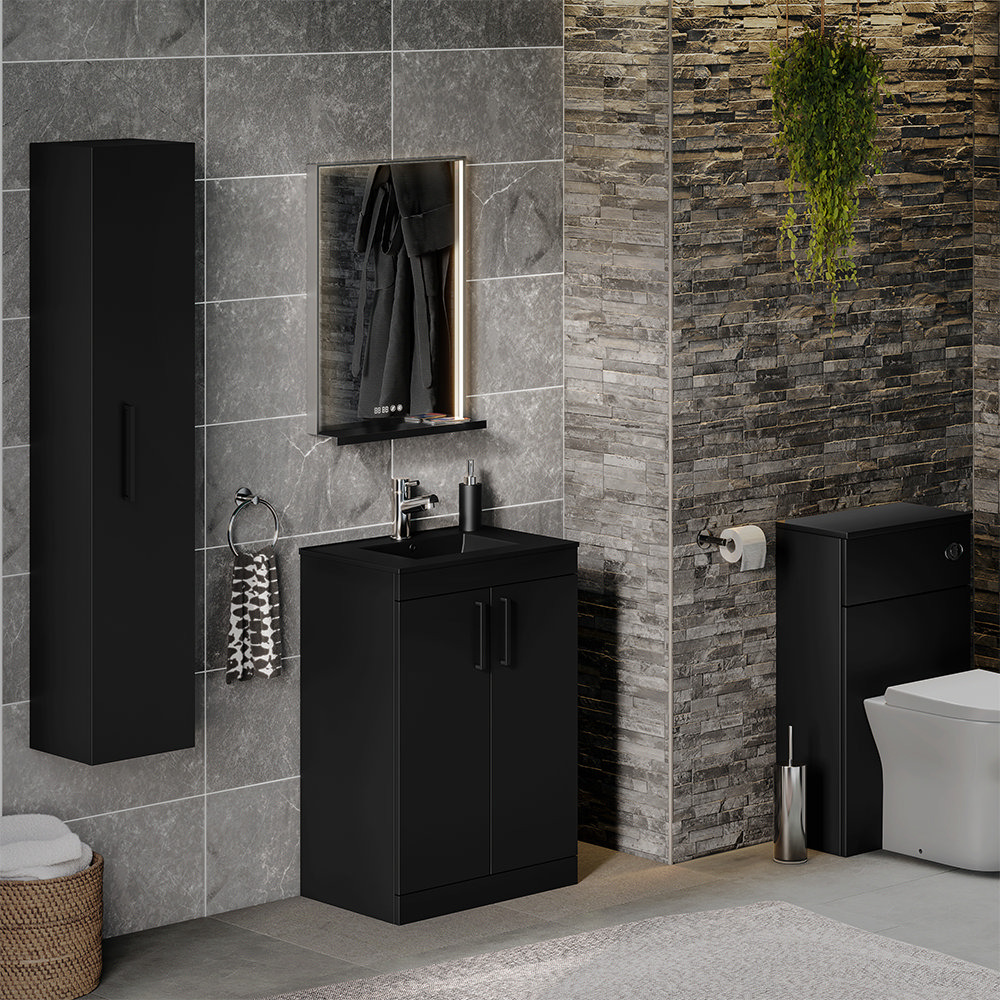 Arezzo 600 Matt Black Floor Standing Vanity Unit with Matt Black