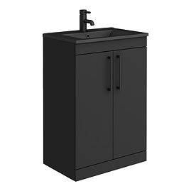 Arezzo 600 Matt Black Floor Standing Vanity Unit with Matt Black Slimline Basin + Handles