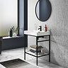 Arezzo 600 Matt Black Framed Washstand with Gloss White Open Shelf and Basin
