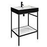 Arezzo 600 Matt Black Framed Washstand with Gloss White Open Shelf and Gloss Black Basin  Profile La