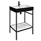 Arezzo 600 Matt Black Framed Washstand with Gloss White Open Shelf and Gloss Black Basin  Profile La