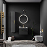 Arezzo 600 Matt Black Wall Hung 1-Drawer Vanity Unit with Gloss White Slimline Basin + Brushed Brass Handle