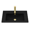 Arezzo 600 Matt Black Wall Hung 2-Drawer Vanity Unit with Matt Black Slimline Basin + Brushed Brass Handles