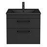 Arezzo 600 Matt Black Wall Hung 2-Drawer Vanity Unit with Matt Black Slimline Basin + Handles