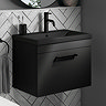Arezzo 600 Matt Black Wall Hung Vanity Unit with Matt Black Basin + Handle