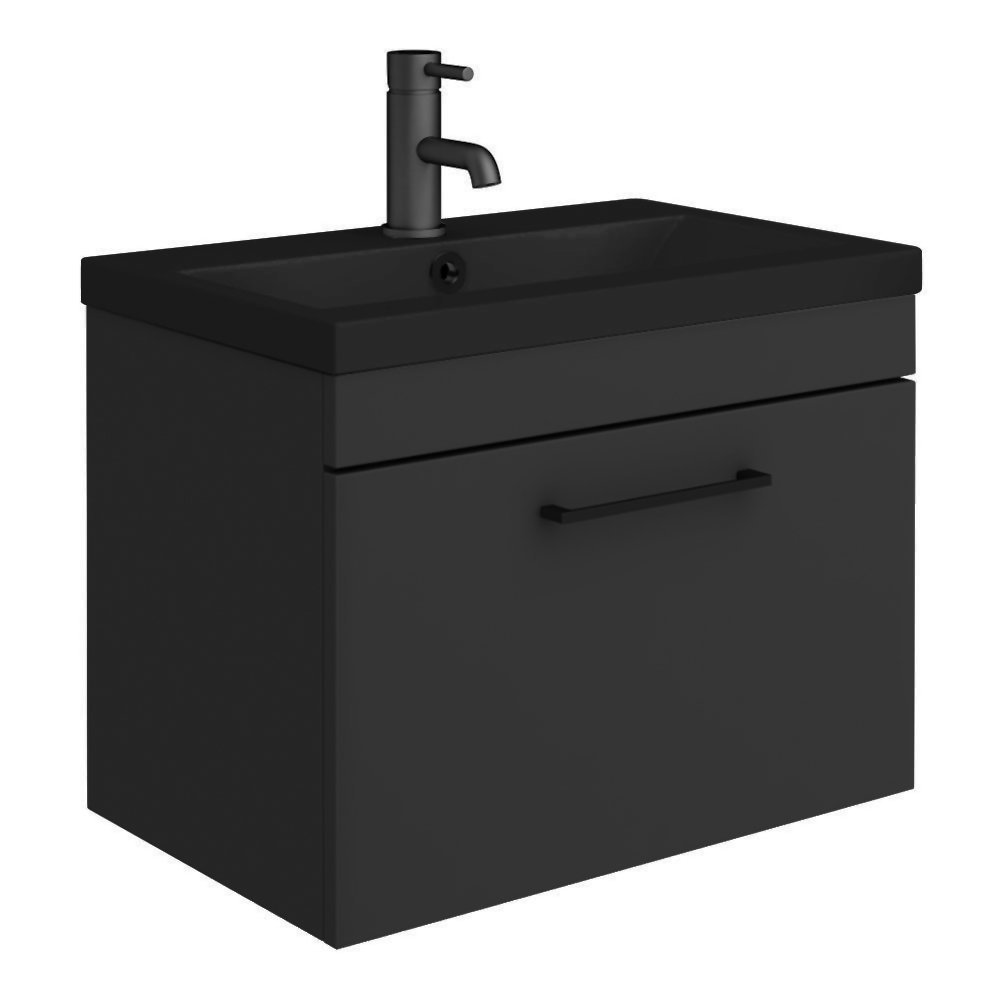 Arezzo 600 Matt Black Wall Hung Vanity Unit with Matt Black Basin