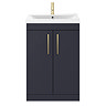 Arezzo 600 Matt Blue Floor Standing Vanity Unit with Brushed Brass Handles  Standard Large Image