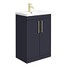 Arezzo 600 Matt Blue Floor Standing Vanity Unit with Brushed Brass Handles Large Image