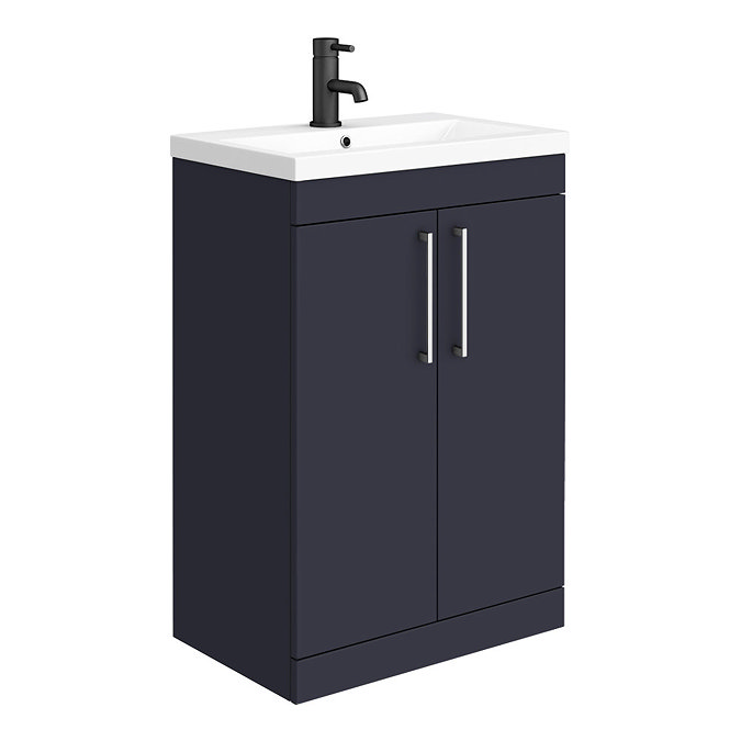 Arezzo 600 Matt Blue Floor Standing Vanity Unit with Chromes Handles Large Image