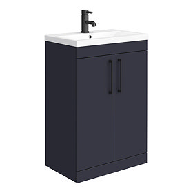 Arezzo 600 Matt Blue Floor Standing Vanity Unit with Matt Black Handles Large Image