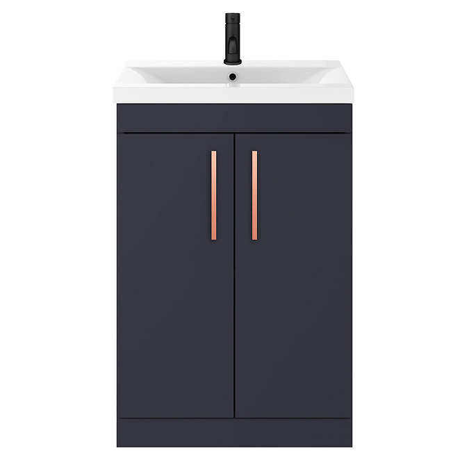 Arezzo 600 Matt Blue Floor Standing Vanity Unit with Rose Gold Handles Standard Large Image