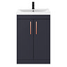 Arezzo 600 Matt Blue Floor Standing Vanity Unit with Rose Gold Handles  Standard Large Image
