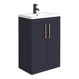 Arezzo 600 Matt Blue Floor Standing Vanity Unit with Rose Gold Handles Large Image