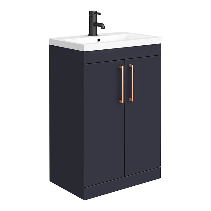 Arezzo 600 Matt Blue Floor Standing Vanity Unit with Rose Gold Handles Large Image