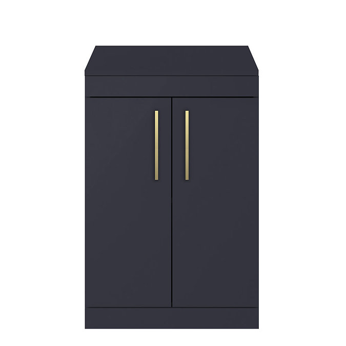 Arezzo 600 Matt Blue Floor Standing Vanity Unit with Worktop + Brushed Brass Handles Feature Large