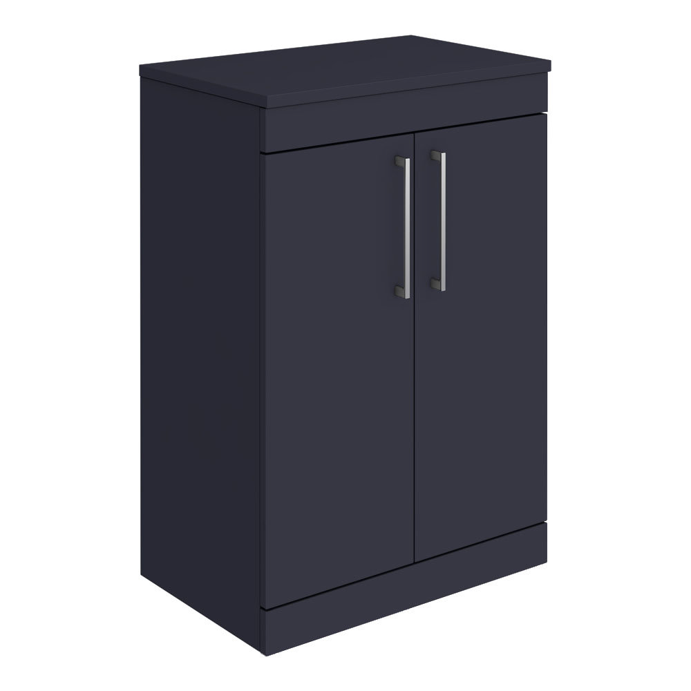 Arezzo 600 Matt Blue Floor Standing Vanity Unit with Worktop + Chrome ...