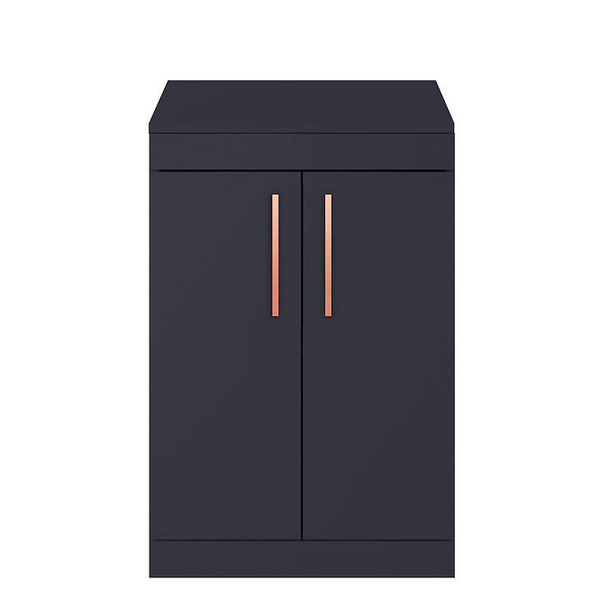 Arezzo 600 Matt Blue Floor Standing Vanity Unit with Worktop + Rose Gold Handles Feature Large Imag