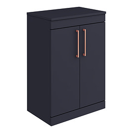 Arezzo 600 Matt Blue Floor Standing Vanity Unit with Worktop + Rose Gold Handles Large Image