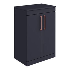 Arezzo 600 Matt Blue Floor Standing Vanity Unit with Worktop + Rose Gold Handles Large Image