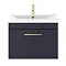 Arezzo 600 Matt Blue Wall Hung 1-Drawer Vanity Unit with Brushed Brass Handle  In Bathroom Large Ima