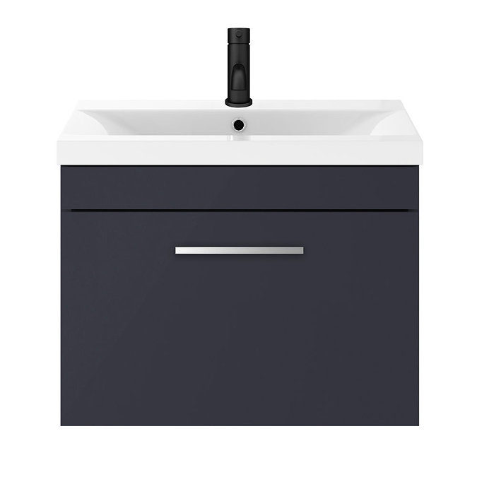 Arezzo 600 Matt Blue Wall Hung 1-Drawer Vanity Unit with Chrome Handle In Bathroom Large Image