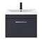 Arezzo 600 Matt Blue Wall Hung 1-Drawer Vanity Unit with Chrome Handle In Bathroom Large Image