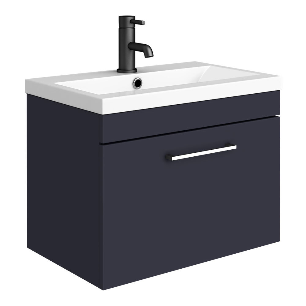 Arezzo 600 Matt Blue Wall Hung 1 Drawer Vanity Unit with Chrome