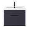 Arezzo 600 Matt Blue Wall Hung 1-Drawer Vanity Unit with Matt Black Handle  In Bathroom Large Image