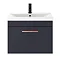 Arezzo 600 Matt Blue Wall Hung 1-Drawer Vanity Unit with Rose Gold Handle In Bathroom Large Image