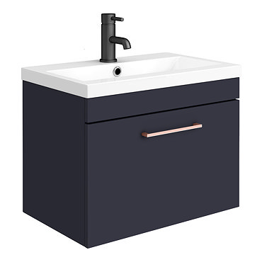 Arezzo 600 Matt Blue Wall Hung 1-Drawer Vanity Unit with Rose Gold Handles  Profile Large Image