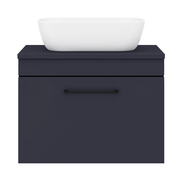 Arezzo Wall Hung Countertop Basin Unit - Blue with Black Handle - 600mm inc. Basin  In Bathroom Large Image