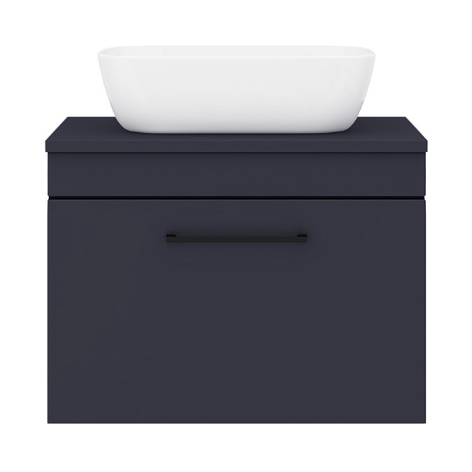 Arezzo Wall Hung Countertop Basin Unit - Blue with Black Handle - 600mm inc. Basin In Bathroom Large Image