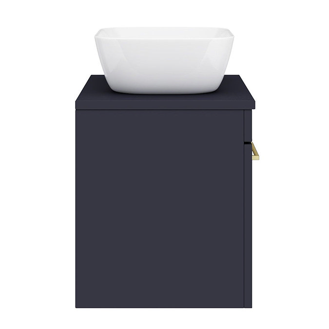 Arezzo Wall Hung Countertop Basin Unit - Blue with Brushed Brass Handle - 600mm inc. Basin additional Large Image