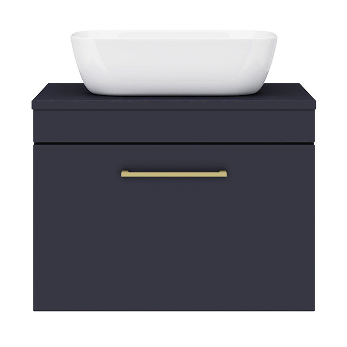 Arezzo Wall Hung Countertop Basin Unit - Blue with Brushed Brass Handle - 600mm inc. Basin Newest Large Image