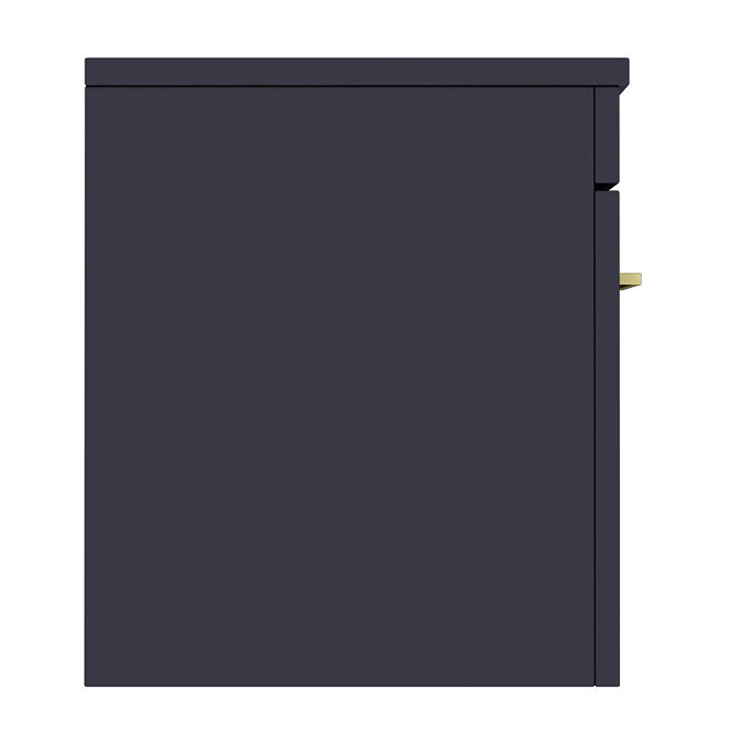 Arezzo Wall Hung Countertop Vanity Unit - Matt Blue - 600mm with Brushed Brass Handle  In Bathroom L