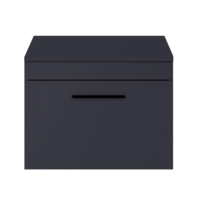 Arezzo 600 Matt Blue Wall Hung Vanity Unit with Worktop + Matt Black Handle Feature Large Image
